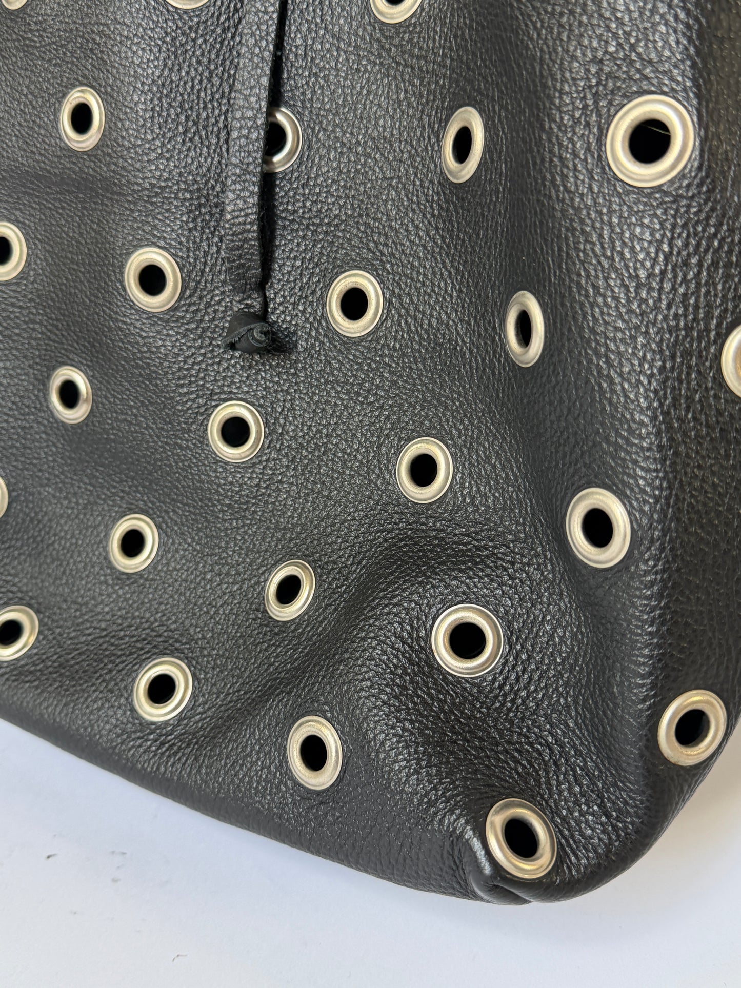 90s Eyelet Leather Shoulder Bag  —  Made in Italy