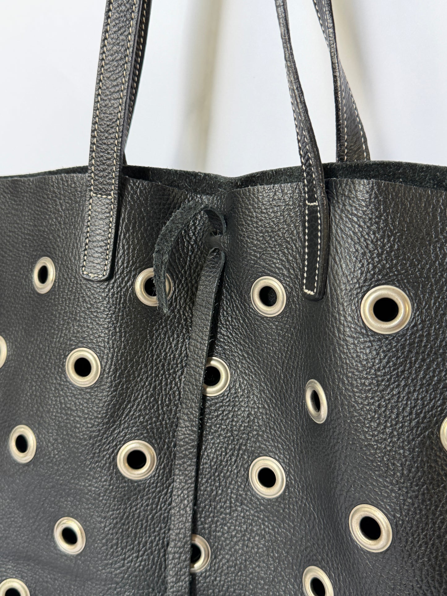 90s Eyelet Leather Shoulder Bag  —  Made in Italy