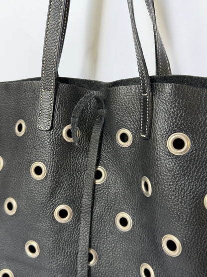 90s Eyelet Leather Shoulder Bag  —  Made in Italy