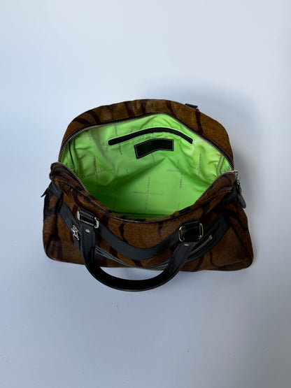 Tiger Print Pony Hair Boston Duffle Bag