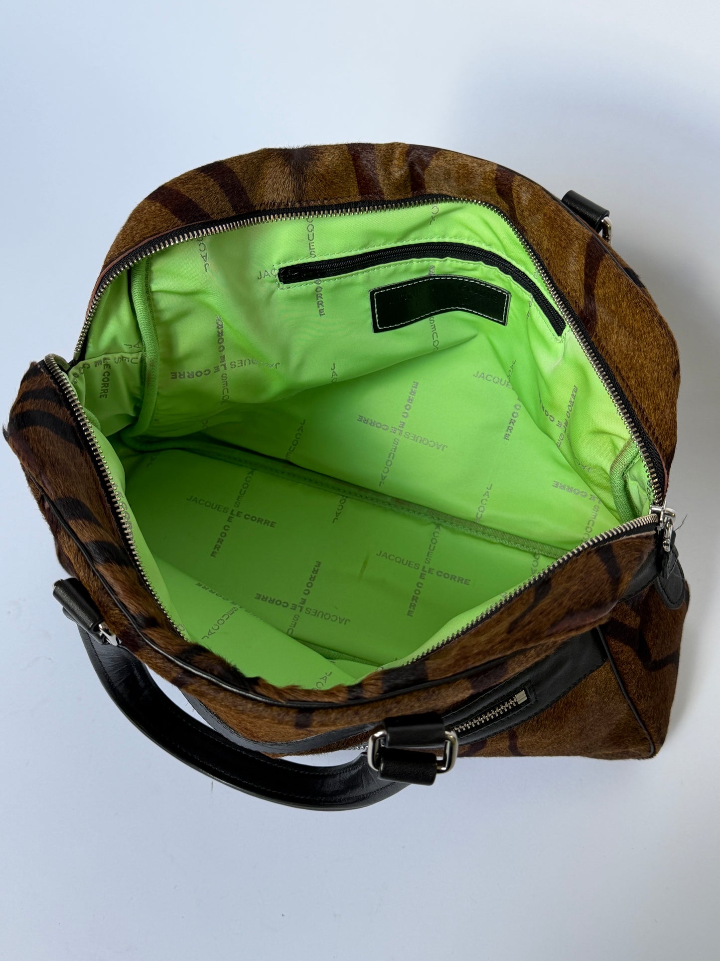 Tiger Print Pony Hair Boston Duffle Bag