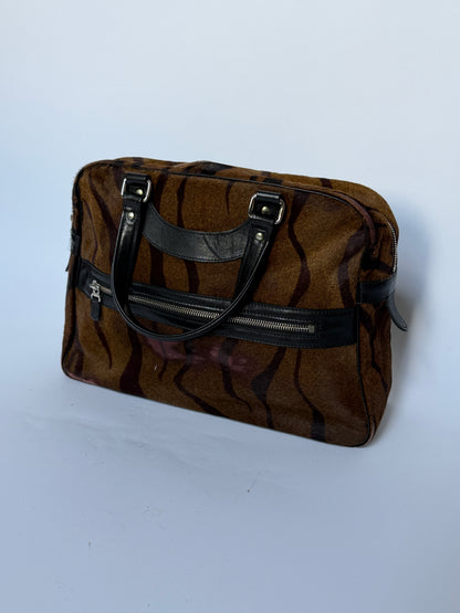 Tiger Print Pony Hair Boston Duffle Bag