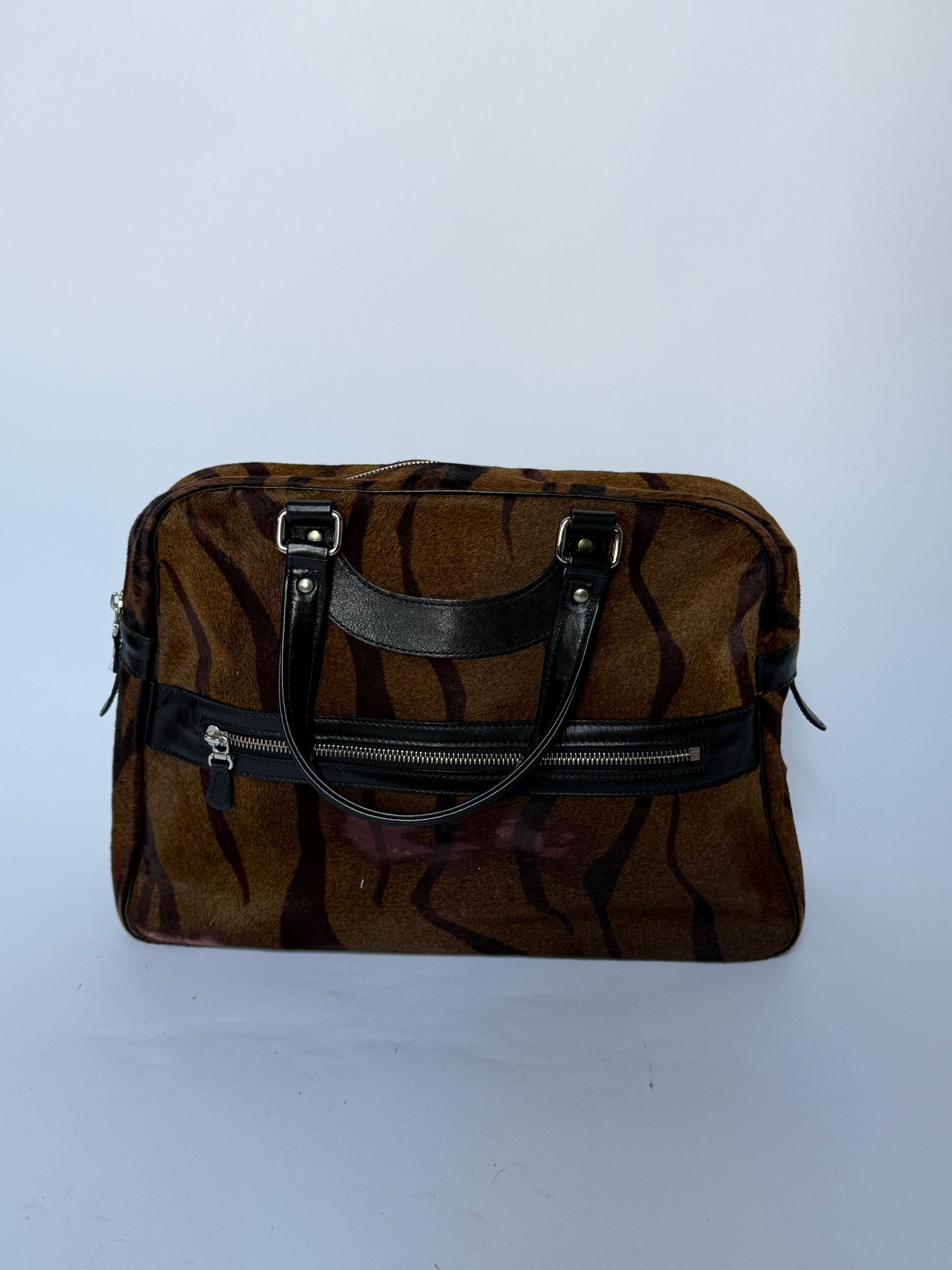 Tiger Print Pony Hair Boston Duffle Bag