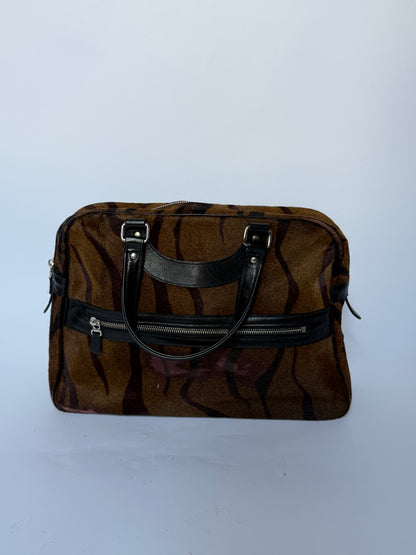 Tiger Print Pony Hair Boston Duffle Bag