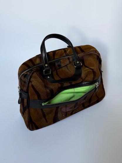 Tiger Print Pony Hair Boston Duffle Bag