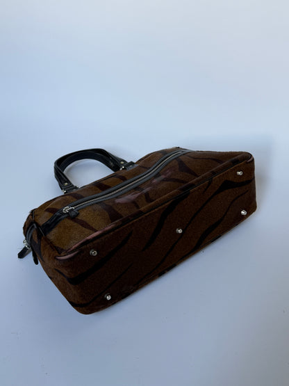 Tiger Print Pony Hair Boston Duffle Bag