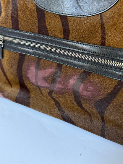 Tiger Print Pony Hair Boston Duffle Bag