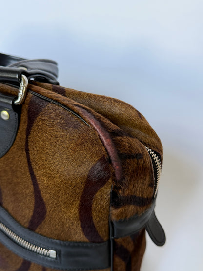 Tiger Print Pony Hair Boston Duffle Bag