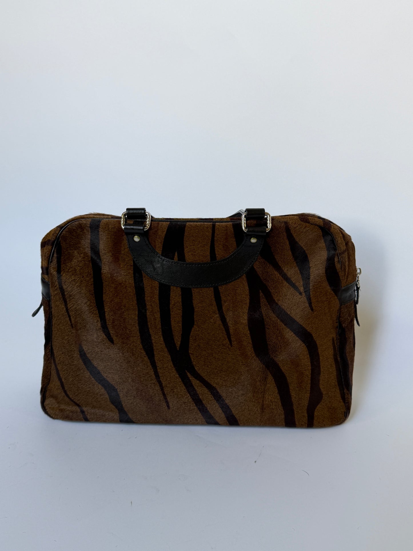 Tiger Print Pony Hair Boston Duffle Bag