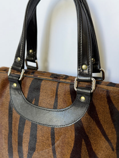 Tiger Print Pony Hair Boston Duffle Bag
