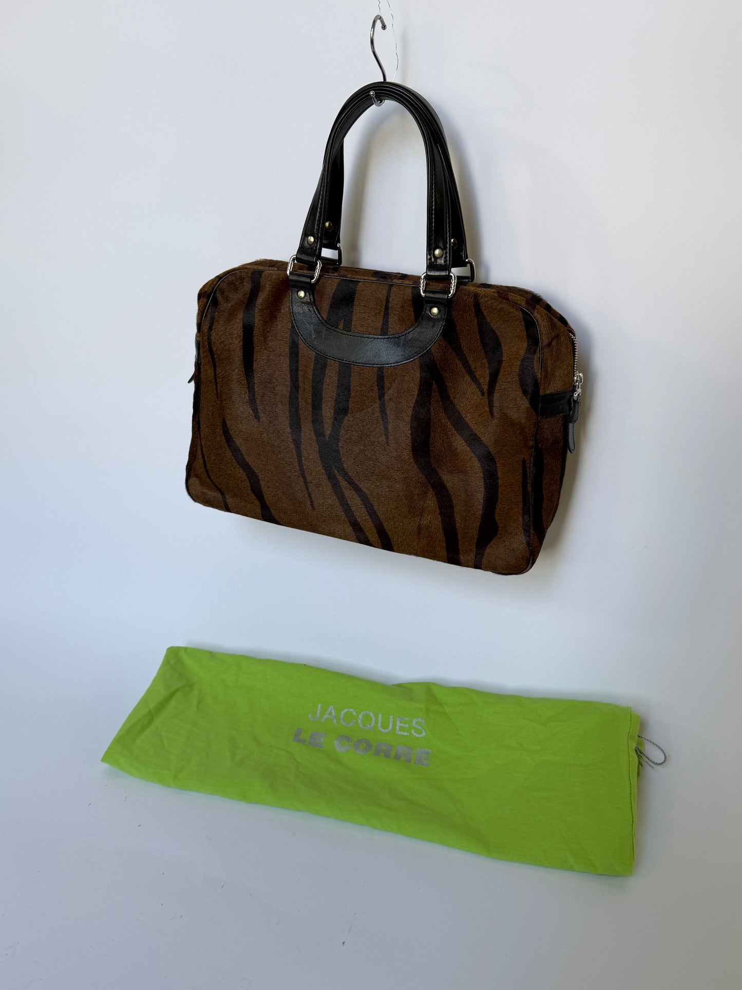 Tiger Print Pony Hair Boston Duffle Bag