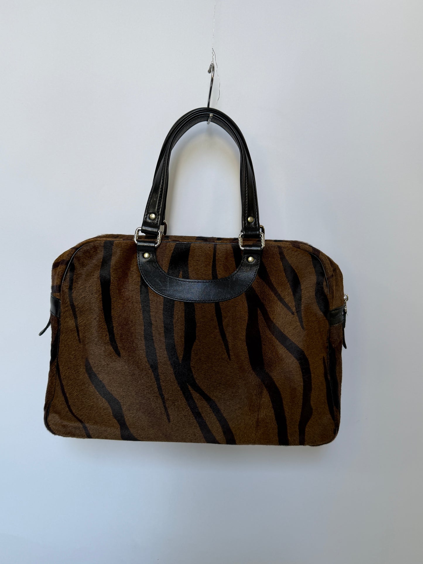 Tiger Print Pony Hair Boston Duffle Bag