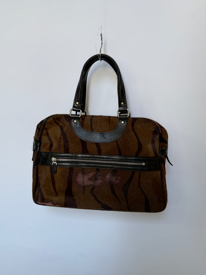 Tiger Print Pony Hair Boston Duffle Bag