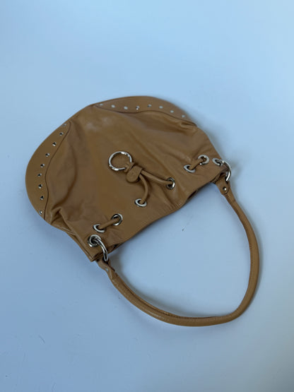 Tan Studded Leather Shoulder Bag