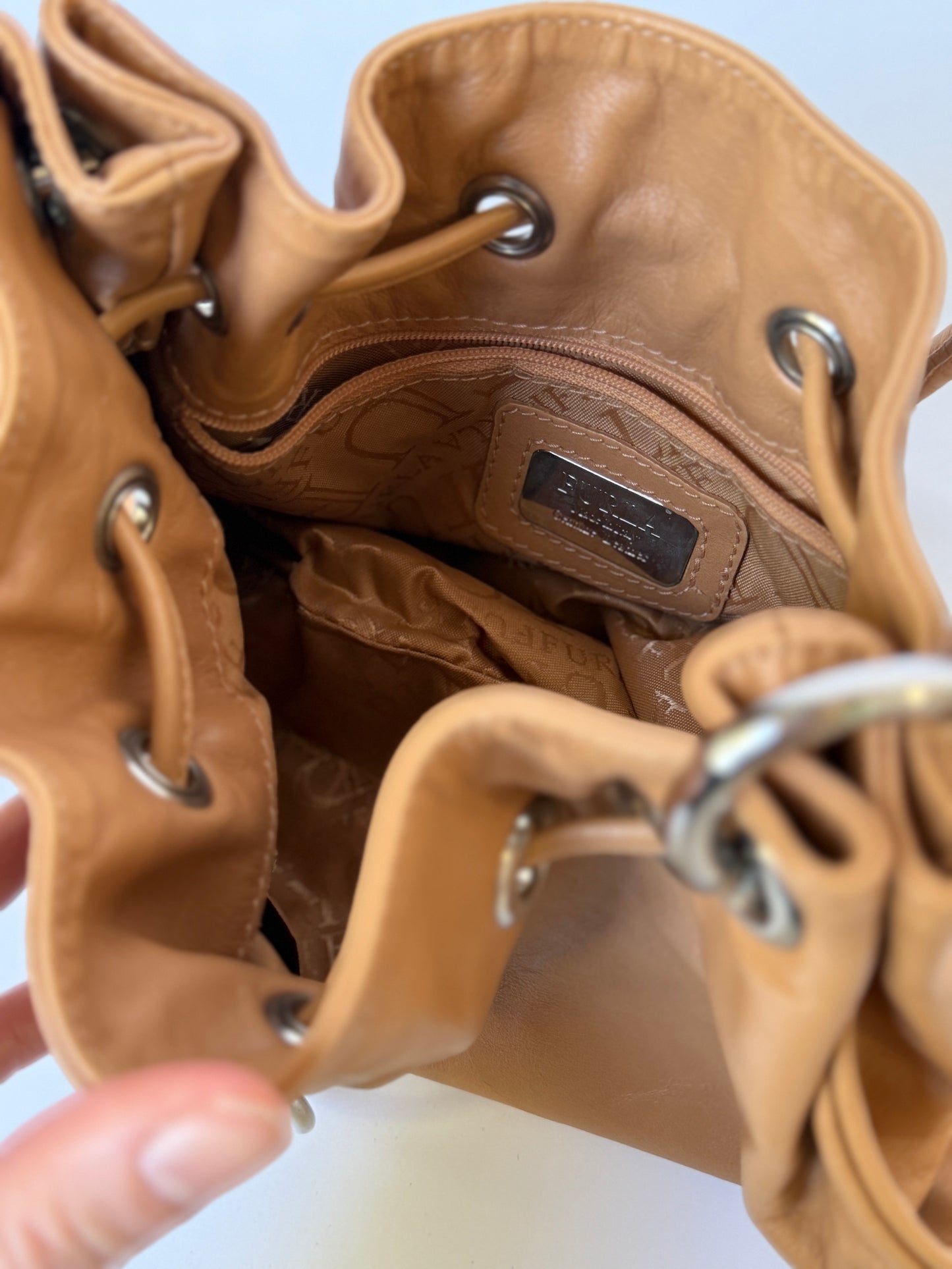Tan Studded Leather Shoulder Bag