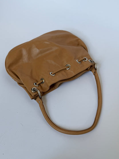 Tan Studded Leather Shoulder Bag