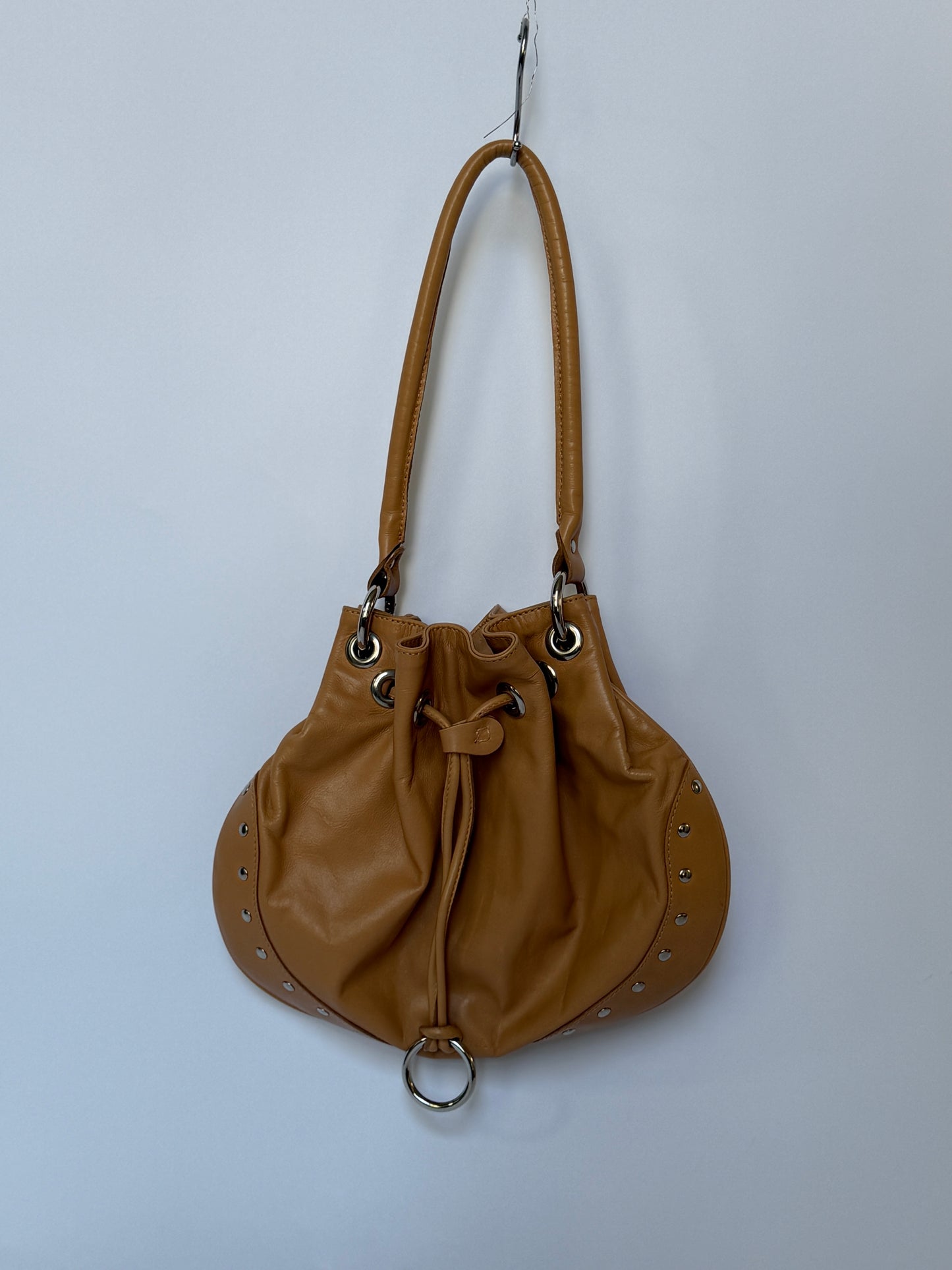 Tan Studded Leather Shoulder Bag