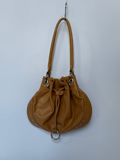 Tan Studded Leather Shoulder Bag