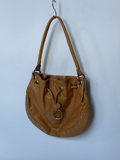 Tan Studded Leather Shoulder Bag