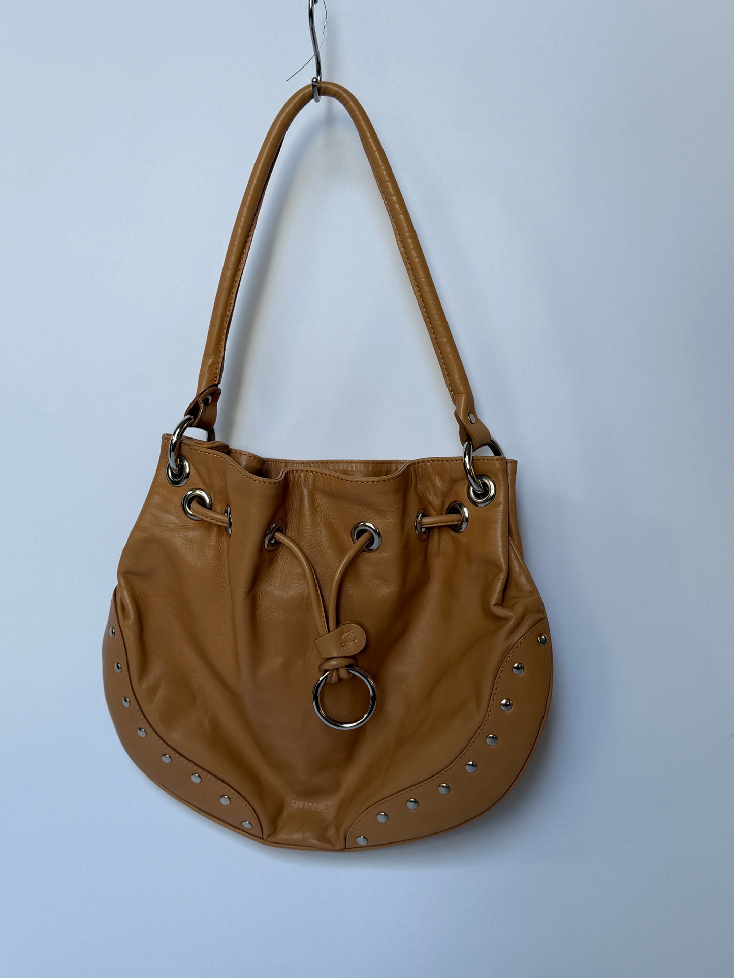 Tan Studded Leather Shoulder Bag