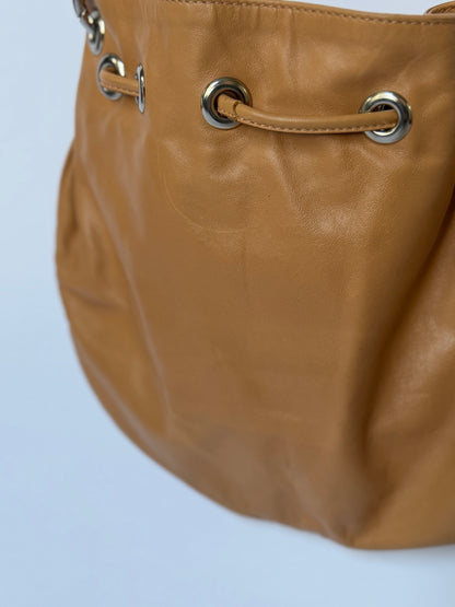 Tan Studded Leather Shoulder Bag
