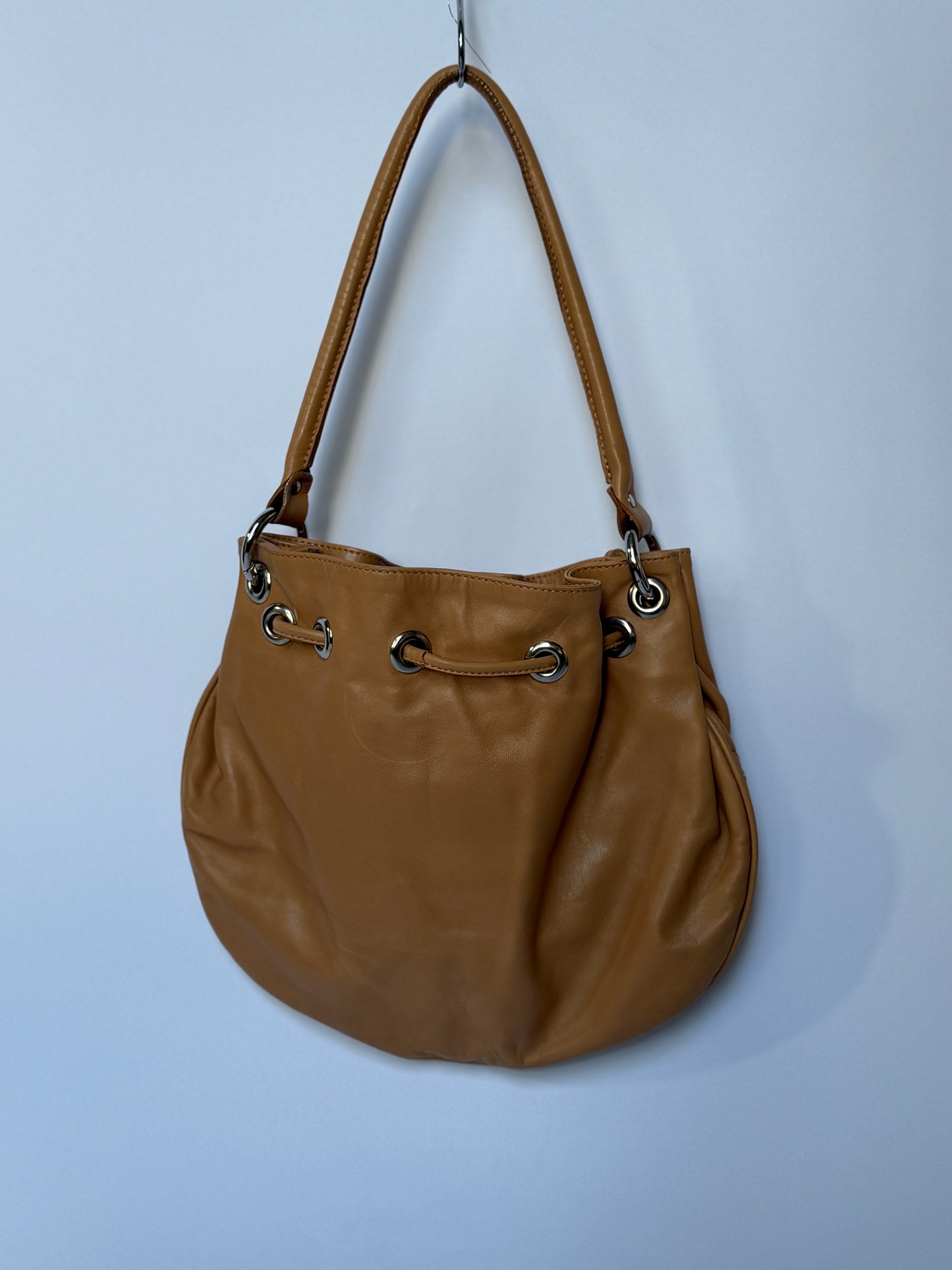 Tan Studded Leather Shoulder Bag