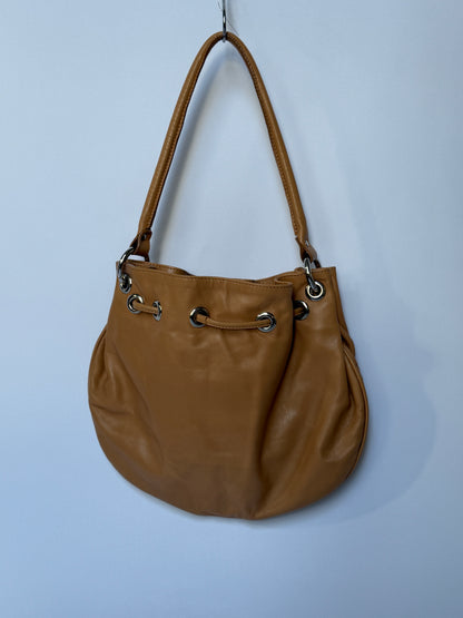 Tan Studded Leather Shoulder Bag