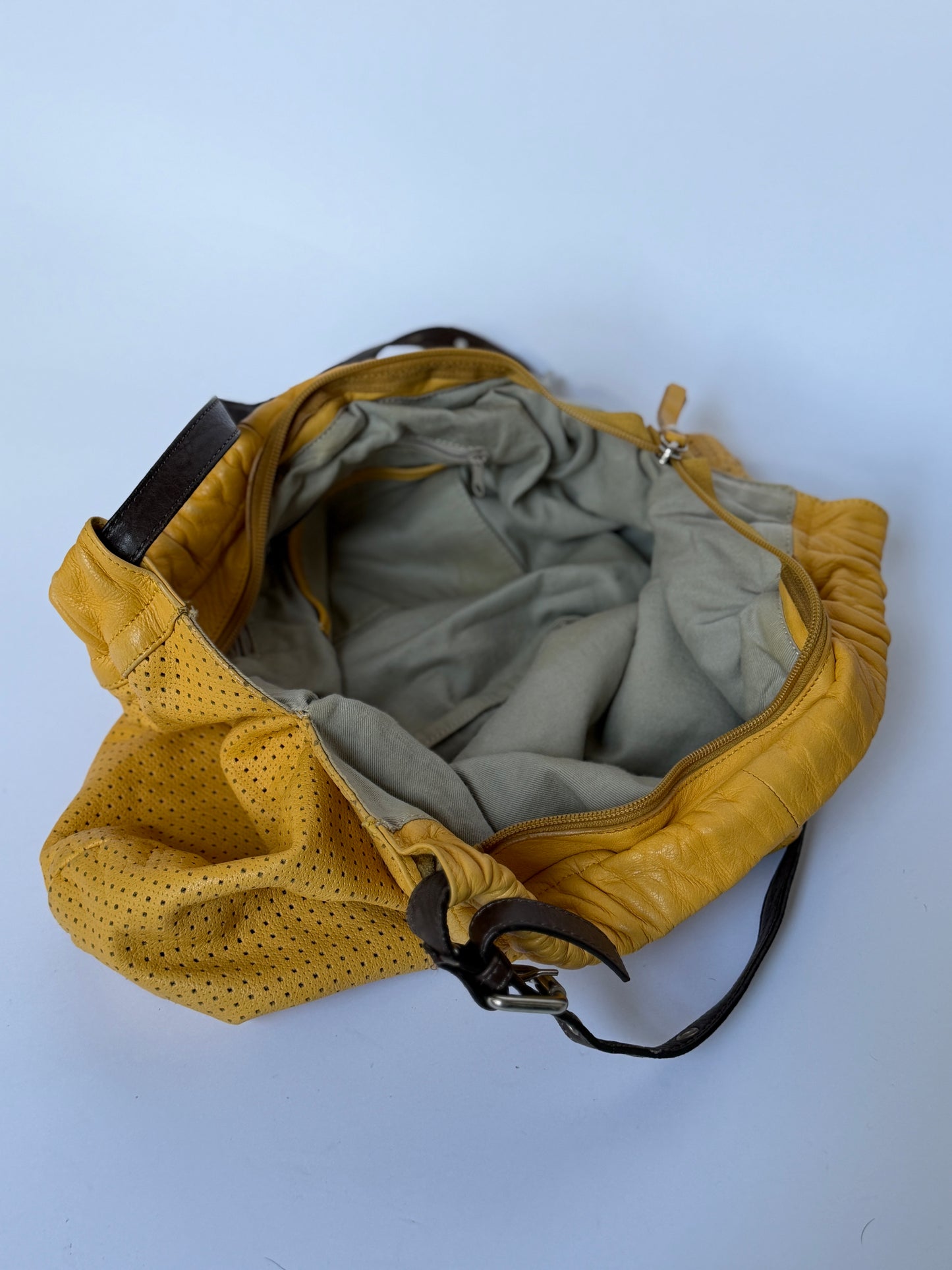 Perforatred Yellow Leather hobo Bag