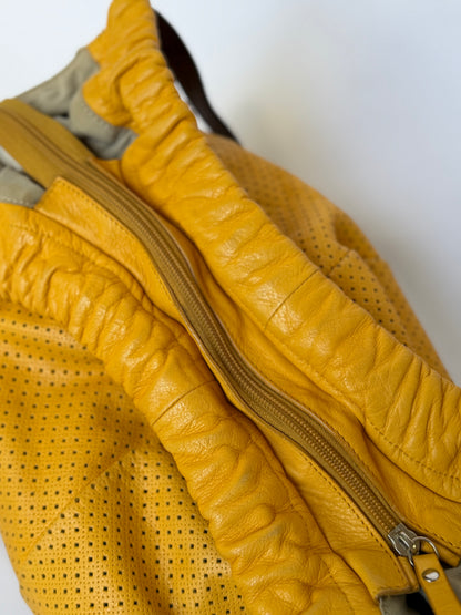 Perforatred Yellow Leather hobo Bag