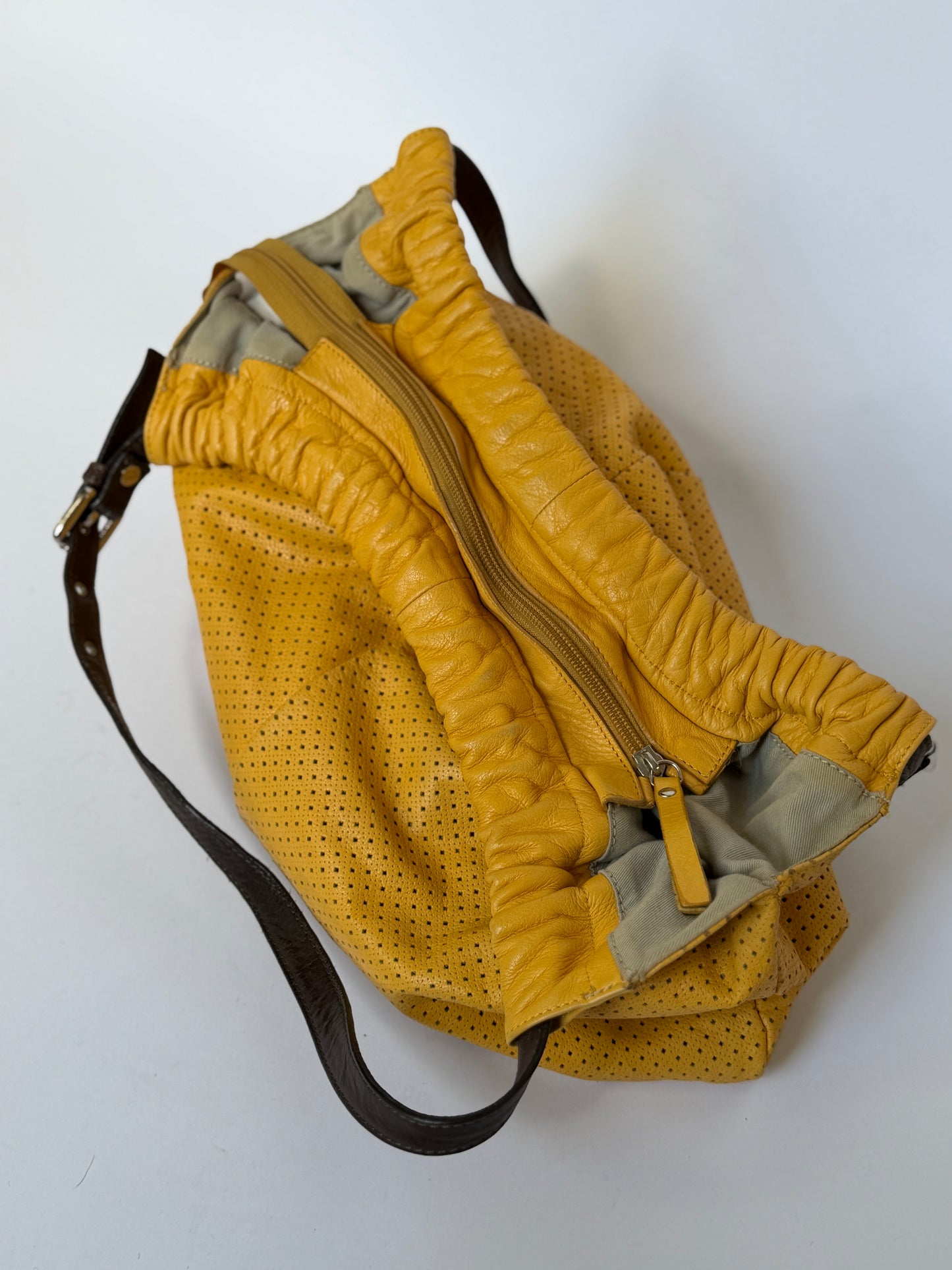 Perforatred Yellow Leather hobo Bag