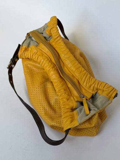 Perforatred Yellow Leather hobo Bag