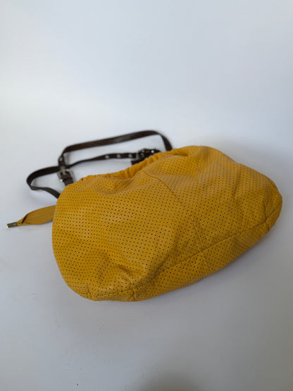 Perforatred Yellow Leather hobo Bag