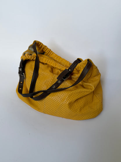 Perforatred Yellow Leather hobo Bag