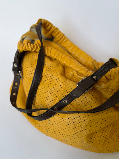 Perforatred Yellow Leather hobo Bag