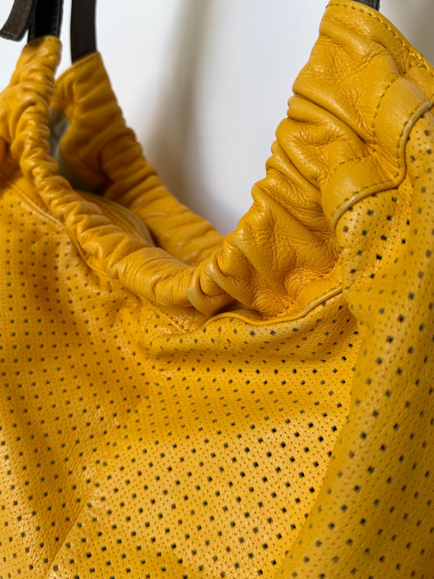 Perforatred Yellow Leather hobo Bag
