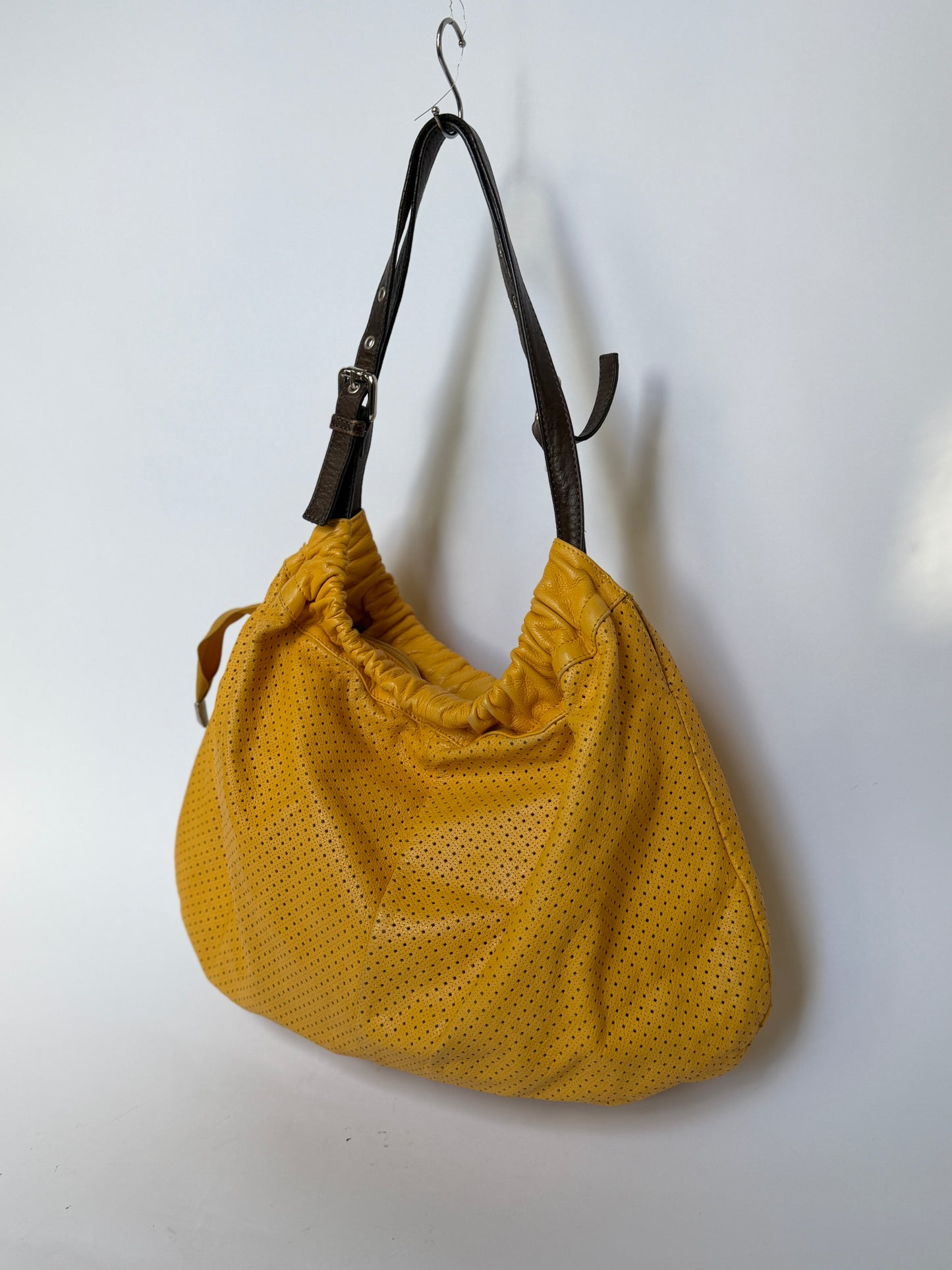 Perforatred Yellow Leather hobo Bag