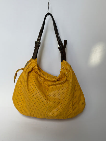 Perforatred Yellow Leather hobo Bag