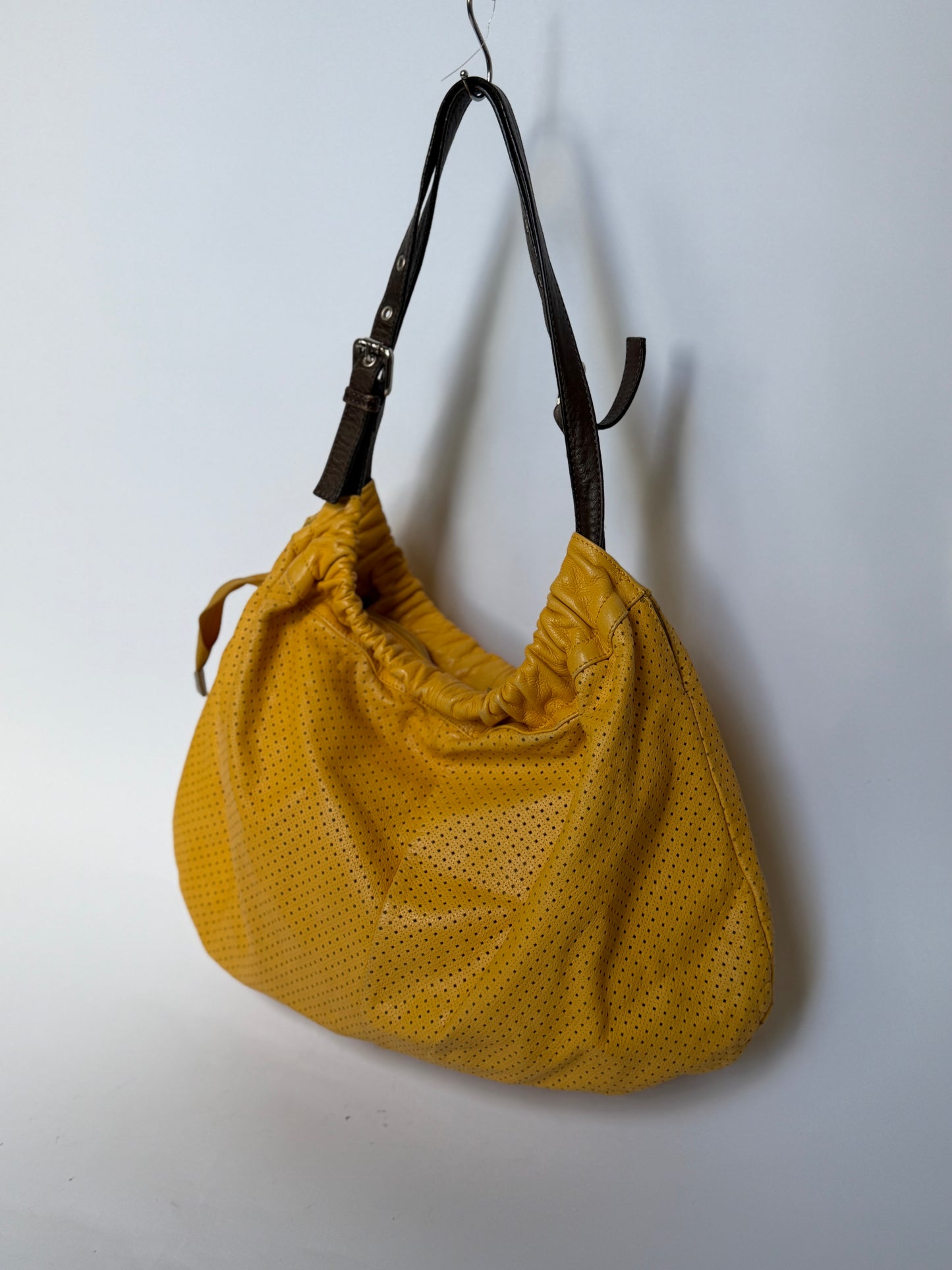 Perforatred Yellow Leather hobo Bag