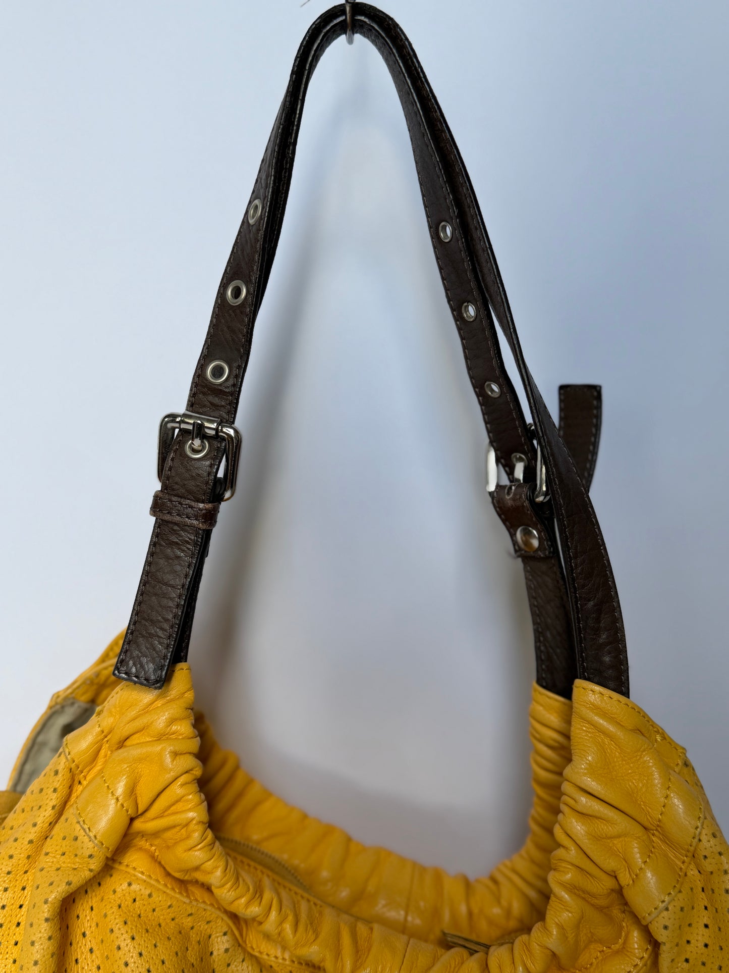 Perforatred Yellow Leather hobo Bag