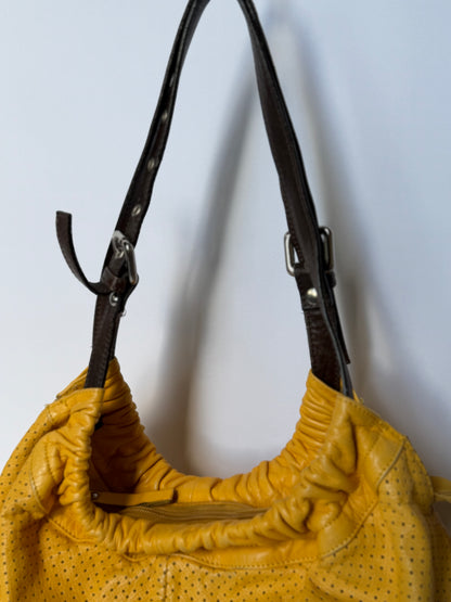 Perforatred Yellow Leather hobo Bag