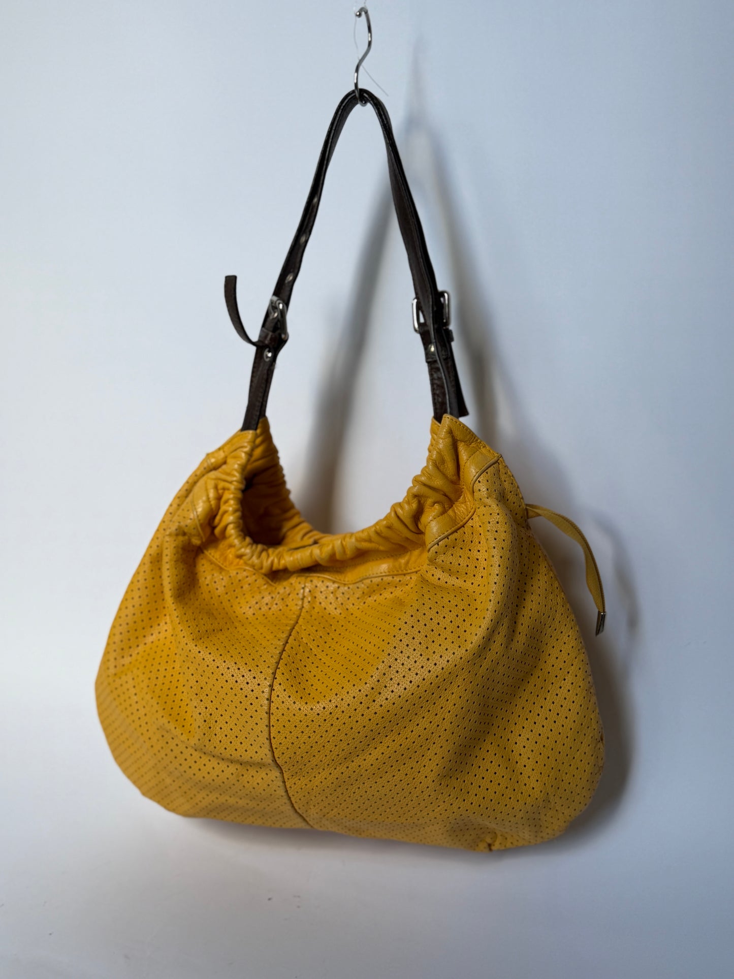 Perforatred Yellow Leather hobo Bag