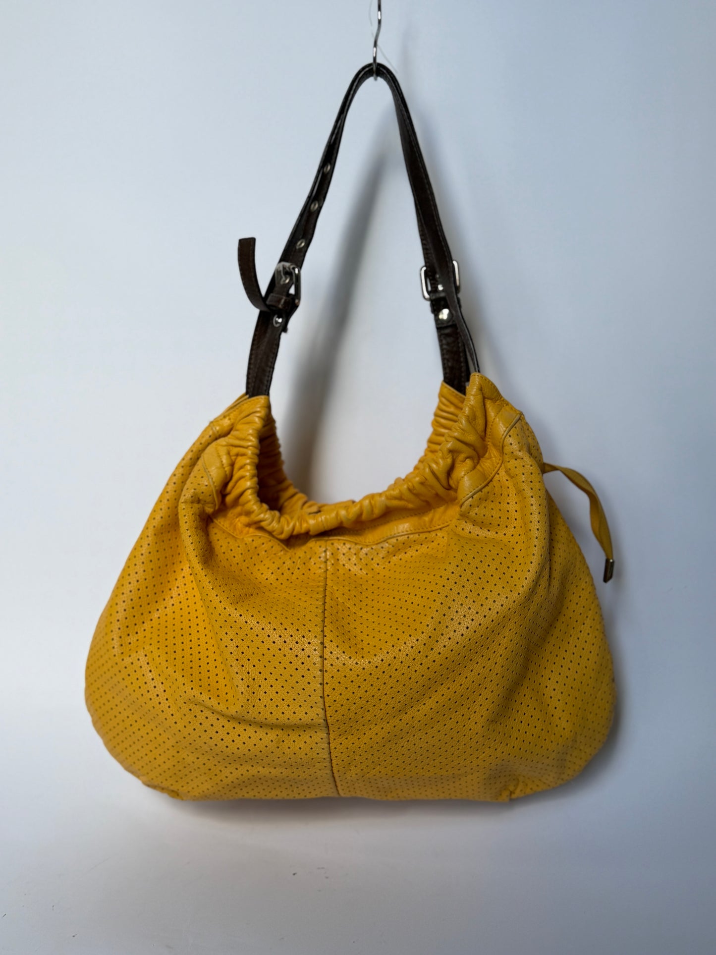 Perforatred Yellow Leather hobo Bag