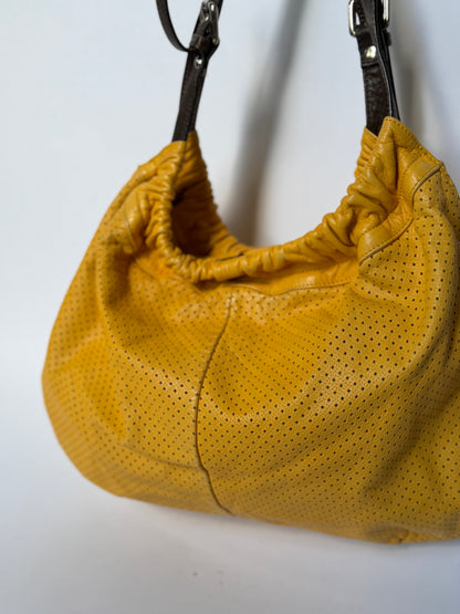 Perforatred Yellow Leather hobo Bag