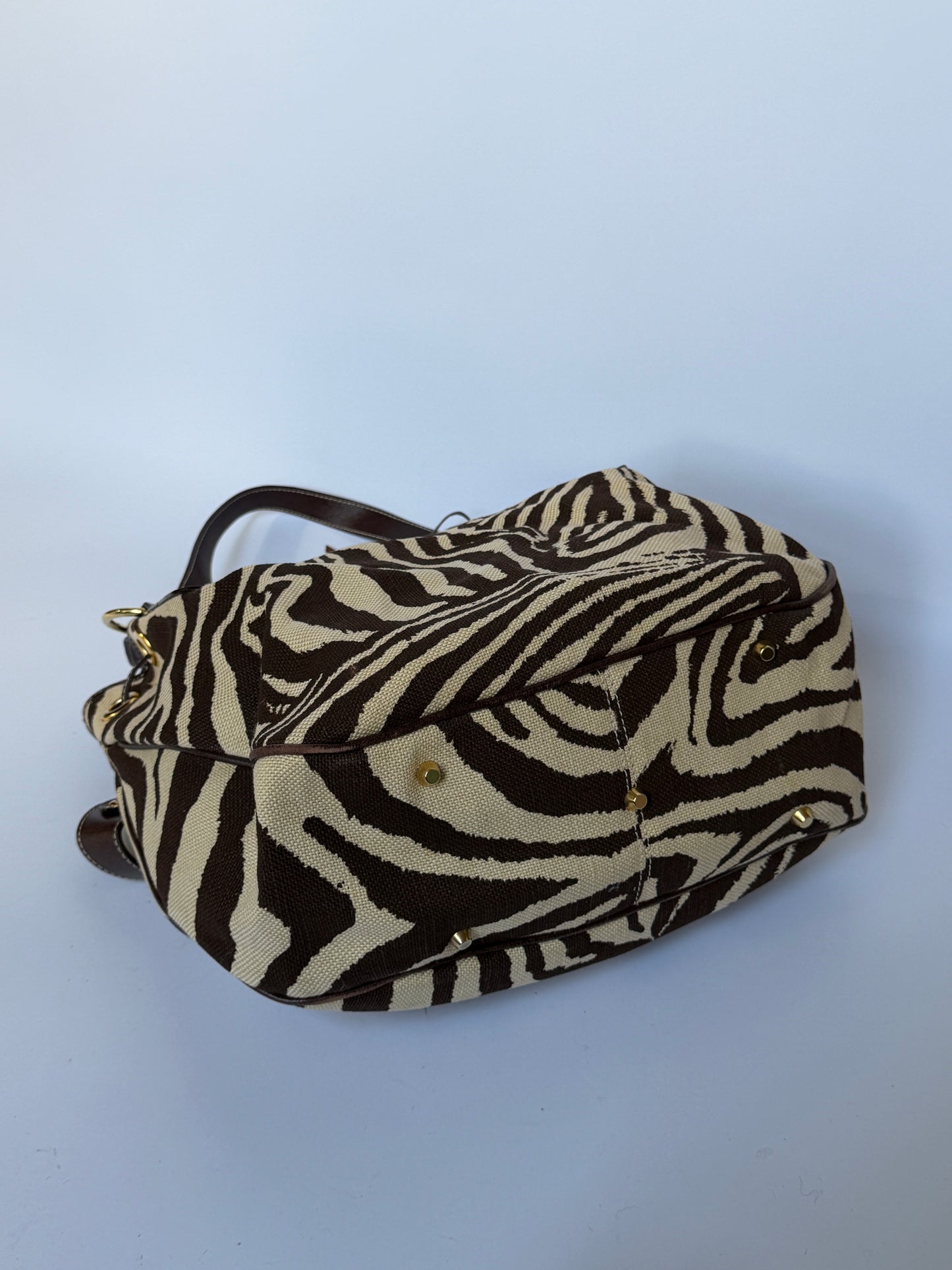 Zebra Print Canvas & Leather Drawstring Bag