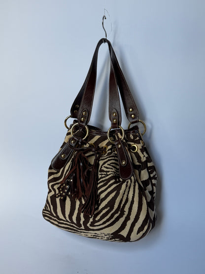 Zebra Print Canvas & Leather Drawstring Bag