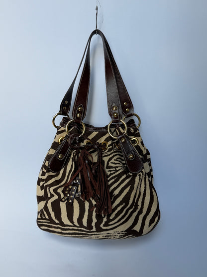 Zebra Print Canvas & Leather Drawstring Bag