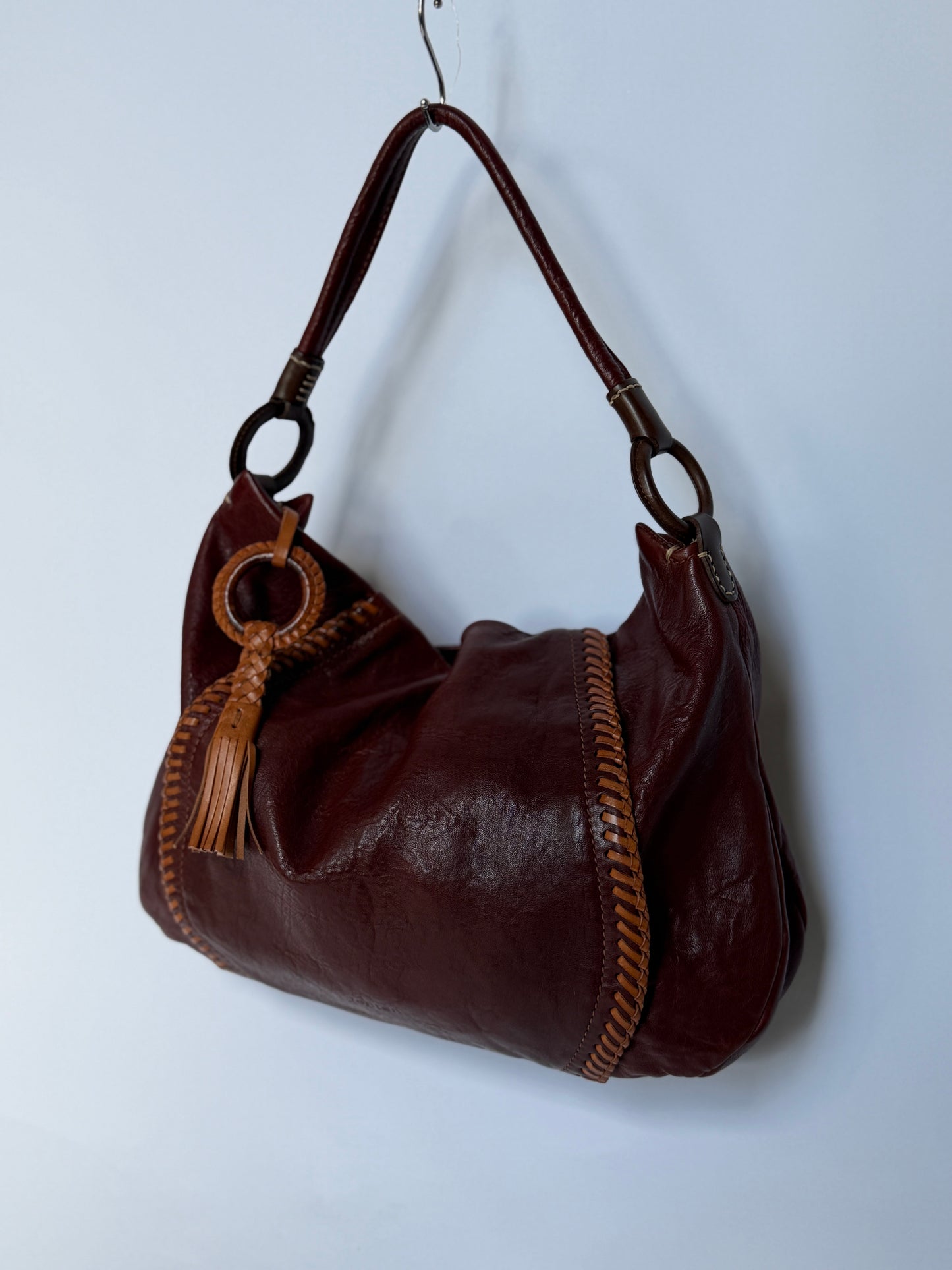 Bordeaux Sheepskin Leather Shoulder Bag
