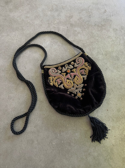 Velvet Embellished Pouch with Tassel