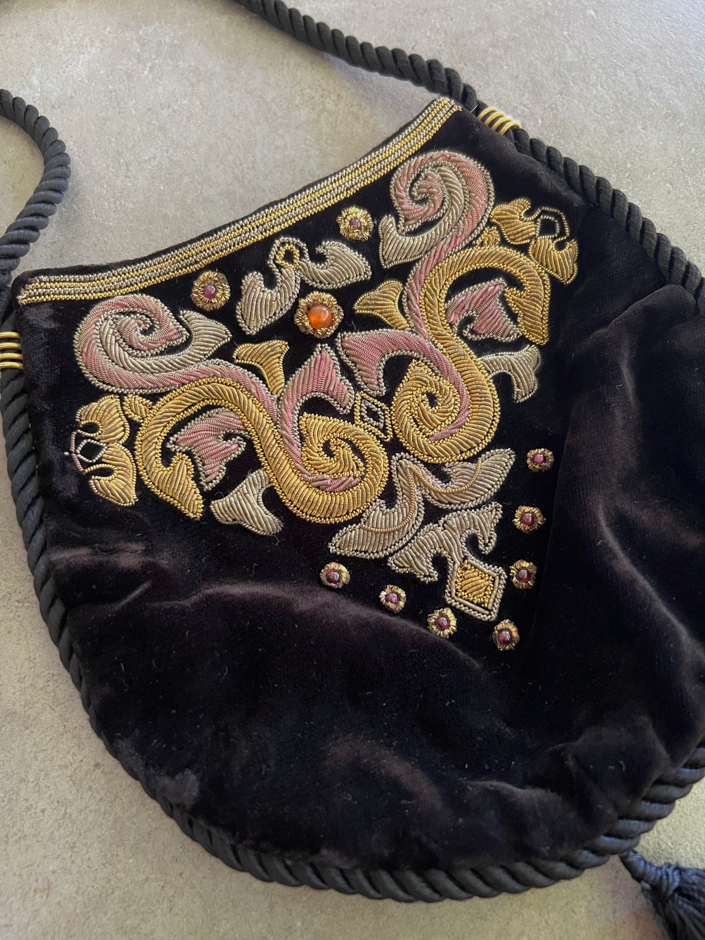 Velvet Embellished Pouch with Tassel