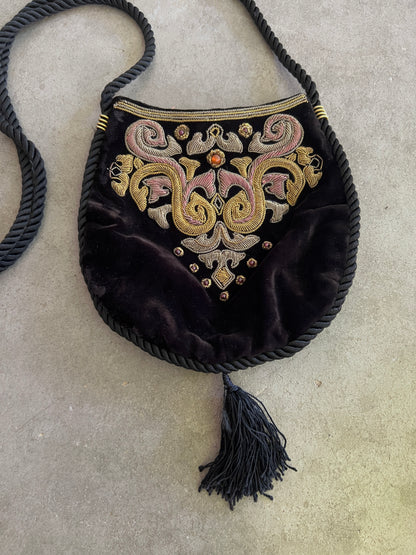 Velvet Embellished Pouch with Tassel